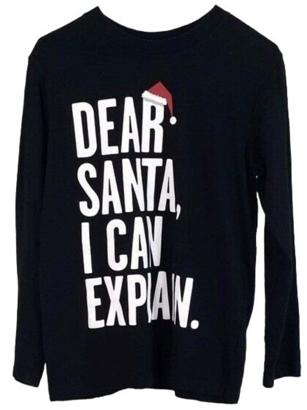 Children's Place Boys Christmas Shirt Black Med Long Sleeve Santa I Can Explain